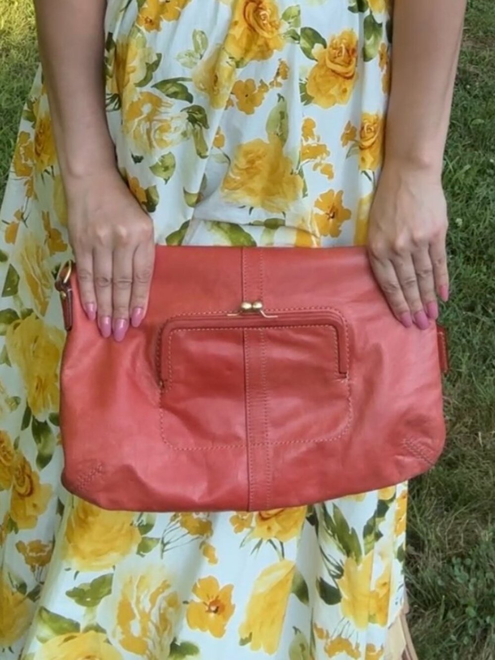 Coach Ergo Leather Tote 12250 Coral Kisslock Crossbody Shoulder Bag Clutch - Picture 11 of 12